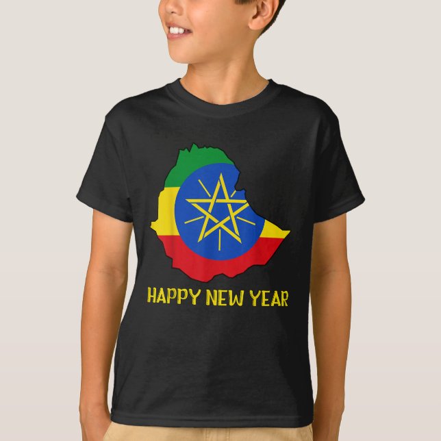Happy Ethioan New Year Ethioa Map Flag Äthiopische T-Shirt (Vorderseite)