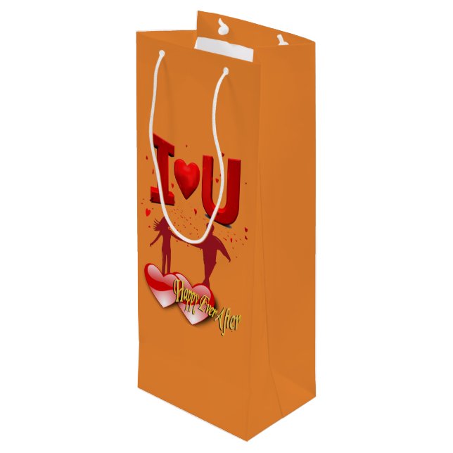 Happy Ever After Geschenktüte Für Weinflaschen (Rückseite Schrägansicht)