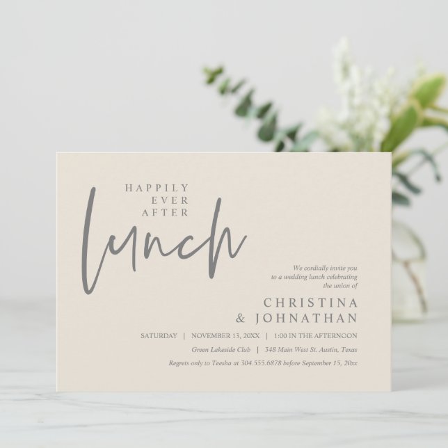 Happy Ever After Lunch Moderne Hochzeitsfeier Einladung (Stehend Vorderseite)