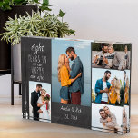 Happy Ever After Wedding Jubiläum Multi-Foto Acryl Auszeichnung<br><div class="desc">Foto zum Hochzeitstag, das Sie für jedes Jahr und 5 Ihrer Lieblingsfotos personalisieren können. Die Formulierung lautet "# Jahre in unserem glücklichen immer nachher" und die Vorlage ist für Sie bereit, das Jubiläumsjahr, Ihren Namen und das feststehende Datum hinzuzufügen. Das Design hat einen bedrückten Chalkboard-Look, mit lässigen Skripten und mageren...</div>