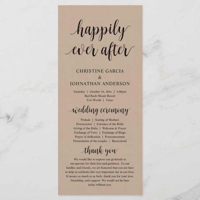 Happy ever, Modern Wedding Zeremony, Kraft Programm (Vorderseite)