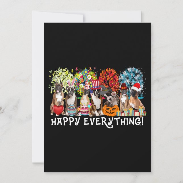 Happy Everything Boxer Hund Saisons Ganzjähriger B Einladung (Vorderseite)