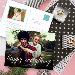 Happy Everything Simple White Script Foto Modern Feiertagspostkarte
