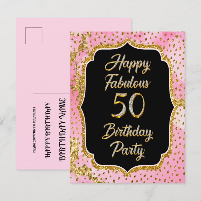 Happy Fabulous 50. Geburtstag Einladung Party (Vorne/Hinten)
