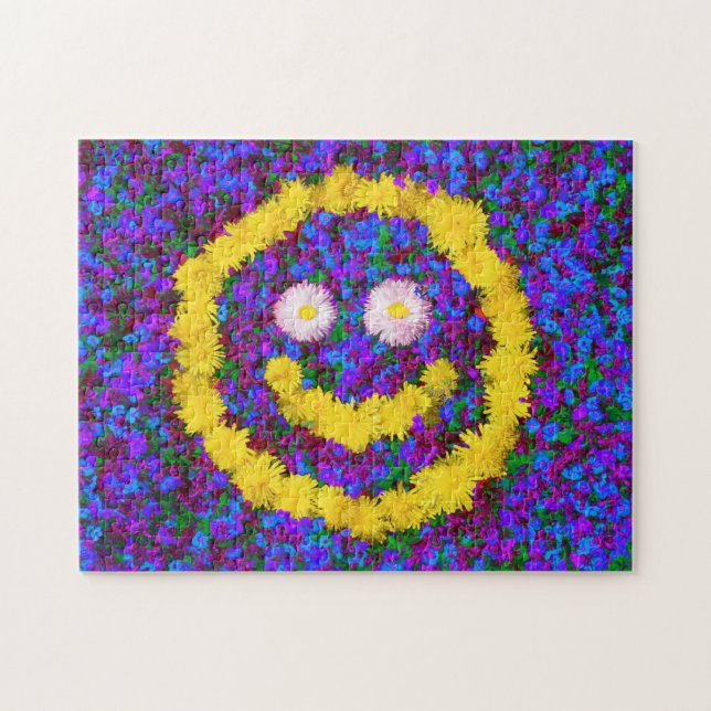 Happy Face Blume mit farbenfrohen Leuchtern Puzzle (Horizontal)