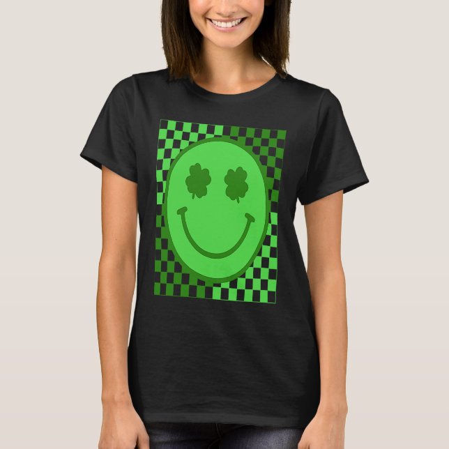 Happy Face Checked Shamrock Green C Boy Girl T-Shirt (Vorderseite)