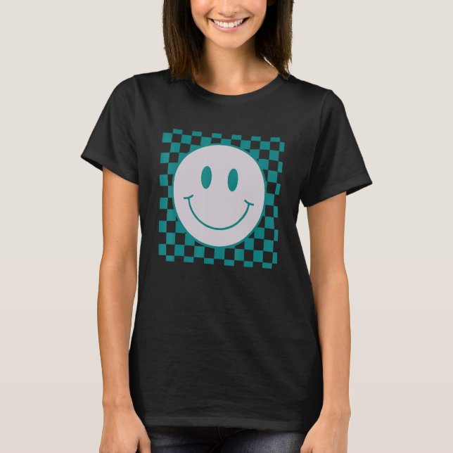 Happy Face Checkered Pattern Smile Face Meme 1 T-Shirt (Vorderseite)