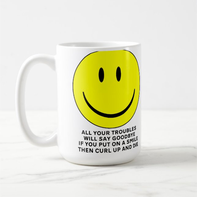 Happy Face Curl Up und Die Funny Mug Kaffeetasse (Links)