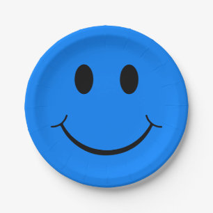 Happy Face Graphic   Neon Blue Pappteller