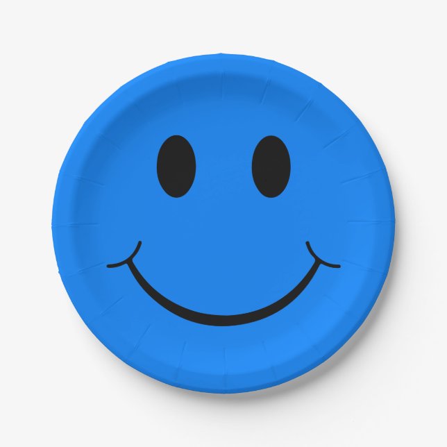 Happy Face Graphic | Neon Blue Pappteller (Vorderseite)