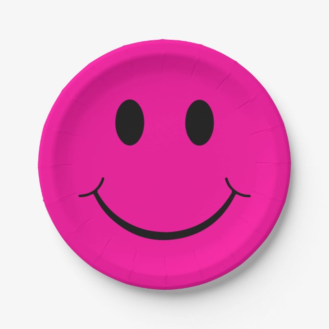 Happy Face Graphic | Neon Pink Pappteller (Vorderseite)