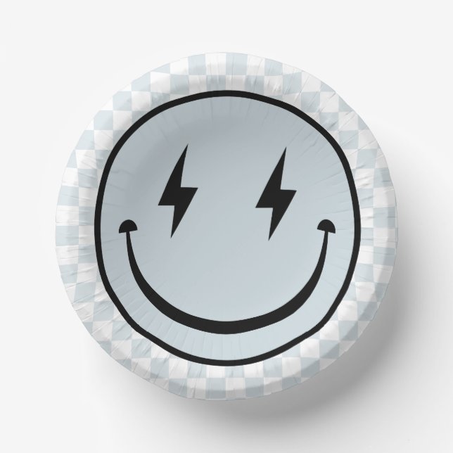 Happy Face Groovy Blue Boy Birthday Pappteller (Vorderseite)