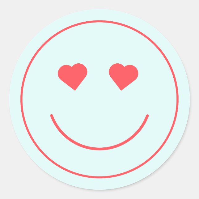 Happy Face Heart Eyes | Blau Runder Aufkleber (Vorderseite)
