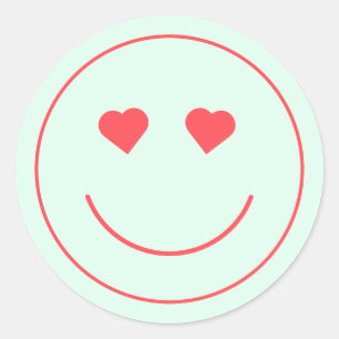 Happy Face Heart Eyes Minzgrün Runder Aufkleber