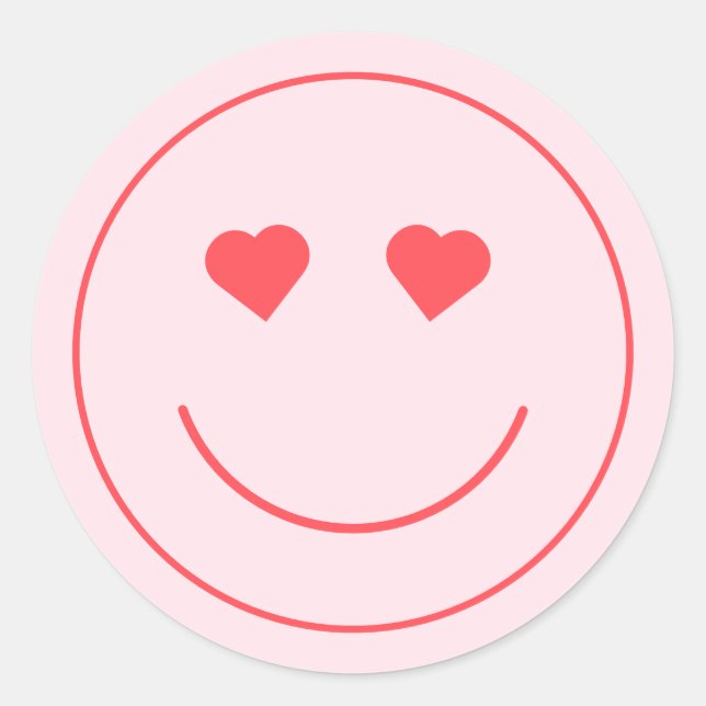 Happy Face Heart Eyes | Rosa Runder Aufkleber (Vorderseite)