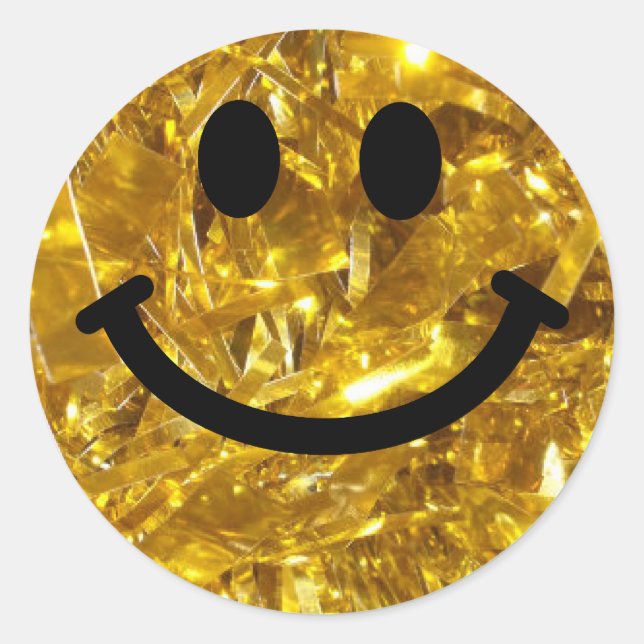 Happy Face Imitate Funkelnd Gold Bling - Matte Fun Runder Aufkleber (Vorderseite)