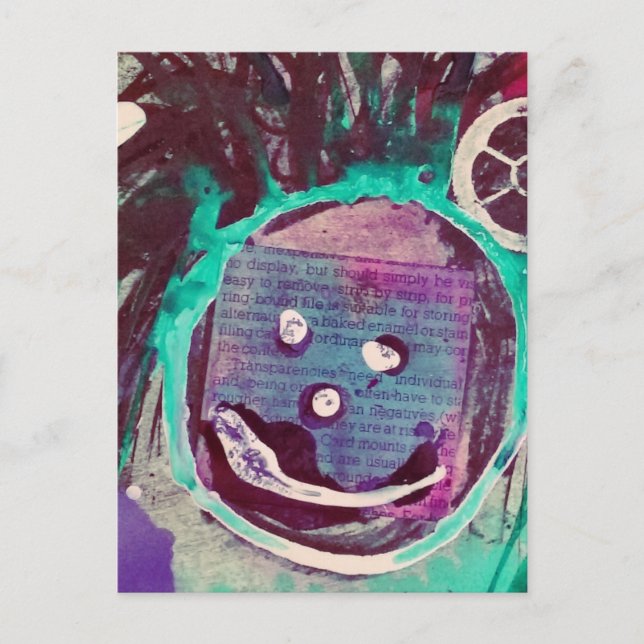 Happy Face Mixed Media Collage Postkarte (Vorderseite)