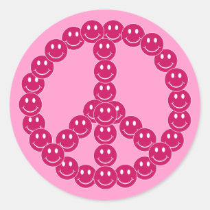 Happy Face Peace Runder Aufkleber