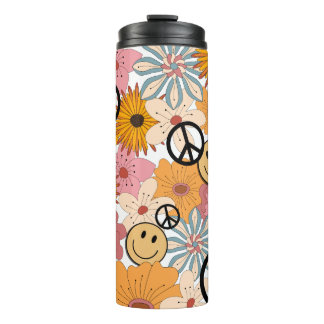 Happy Face, Retro Floral & Peace Thermosbecher