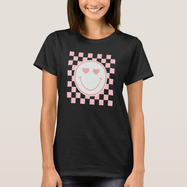 Happy Face Retro Valentine Matching Couple Valenti T-Shirt (Vorderseite)
