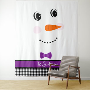 Happy Face Snowman mit lila Bowtie Tapestry Wandteppich