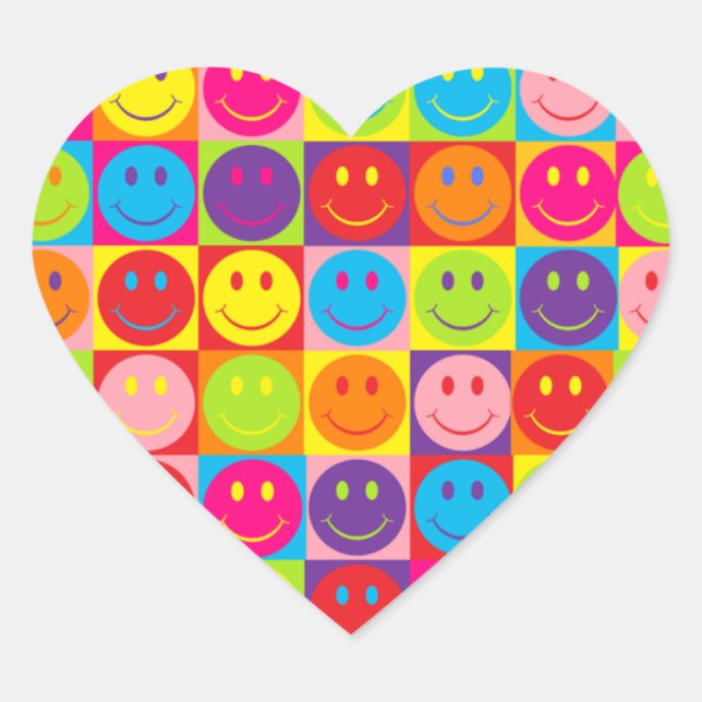Happy Face Squares Herz-Aufkleber (Vorderseite)
