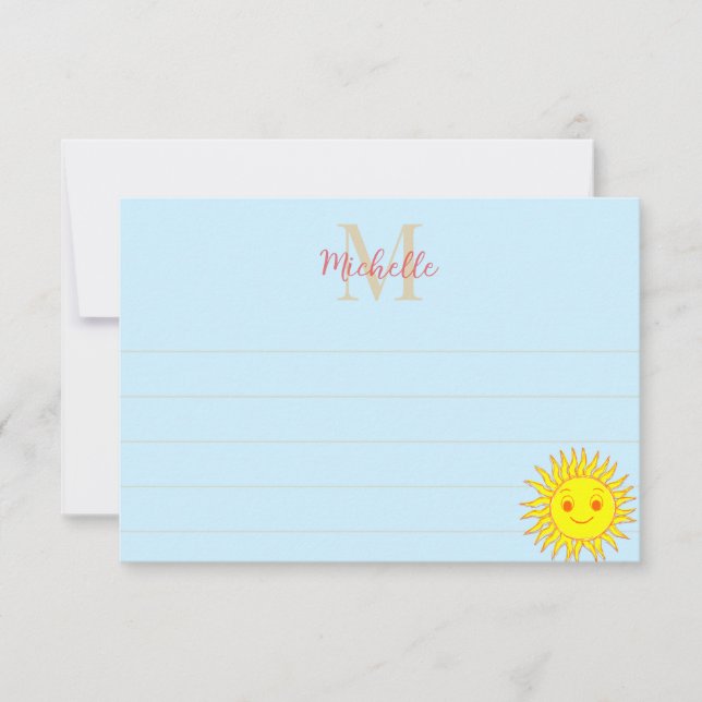 Happy Face Sunshine Lined Monogram Personalized Mitteilungskarte (Vorderseite)