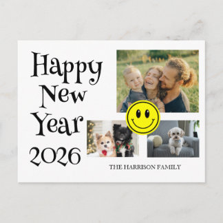 Happy Face Three Photos New Year Postkarte