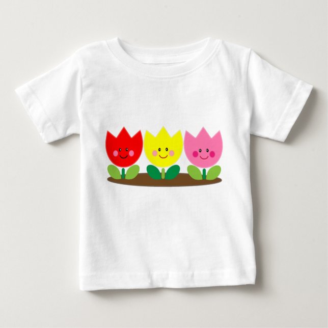 Happy Face Tulip Blume Garden Art T - Shirt (Vorderseite)
