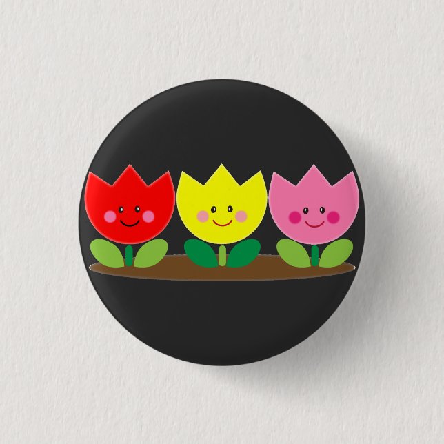 Happy Face Tulip Blume Gartenkunst Button (Vorderseite)