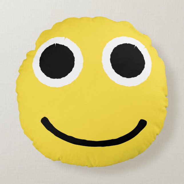 Happy Face Yellow Lächeln Emoticon Emoji Rundes Kissen (Vorderseite)