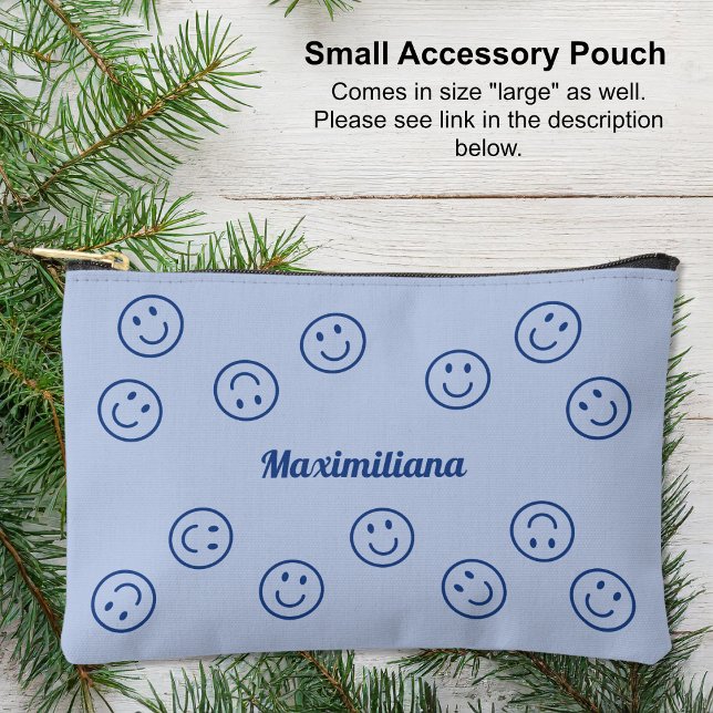 Happy Faces Blue - KLEINER Accessory Pouch Zubehörtasche (Small Accessory Pouch - Happy Faces Blue by Leapfroglisics Shop)