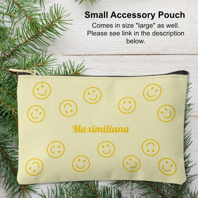 Happy Faces - Gelb - KLEINER Zubehörbeutel Zubehörtasche (Small Accessory Pouch - Happy Faces - Yellow by Leapfroglisics Shop)