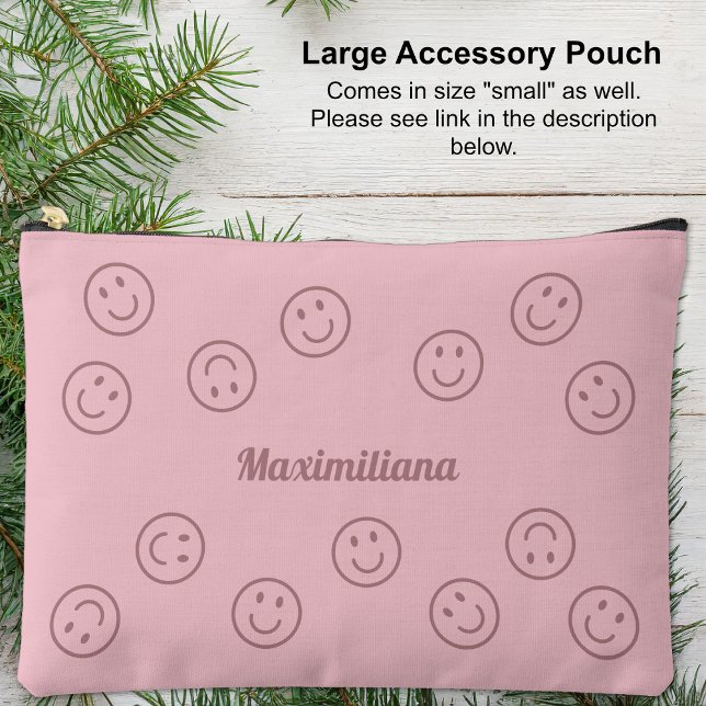 Happy Faces Pink on Pink - LARGE Accessory Pouch Zubehörtasche (Happy Faces Pink on Pink - LARGE Accessory Pouch)
