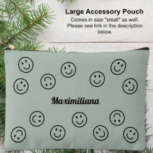 Happy Facy Black on Green - LARGE Accessory Pouch Zubehörtasche