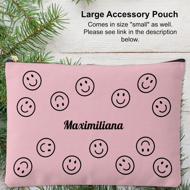 Happy Facy Black on Pink - LARGE Accessory Pouch Zubehörtasche (Happy Faces on Pink - LARGE Accessory Pouch)