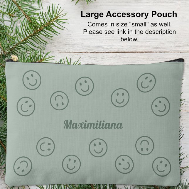 Happy Facy Green auf Green - LARGE Accessory Pouch Zubehörtasche (Large Accessory Pouch - Happy Faces Green on Green by Leapfroglisics Shop)