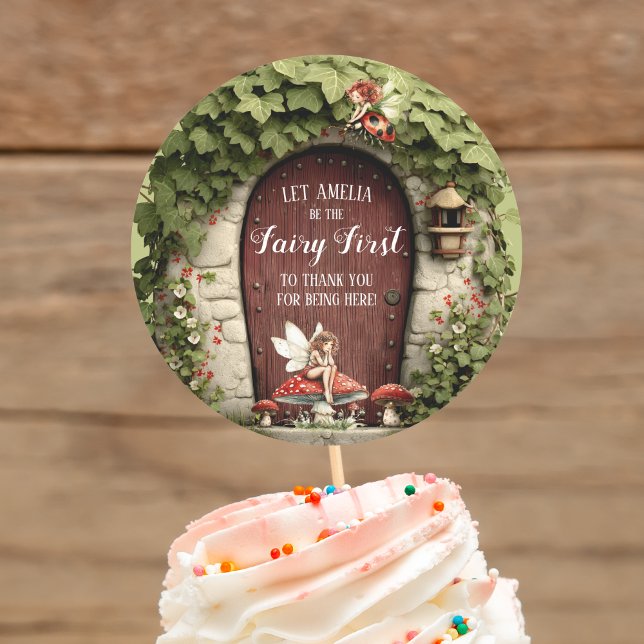 Happy Fairy First Birthday Thank You  Runder Aufkleber (Happy Fairy First Birthday Thank You Sticker Can be used with a toothpick to make cupcake toppers)