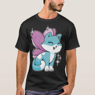 Happy Fairy Tale Cat Fee mit Butterfly Flügeln L T-Shirt