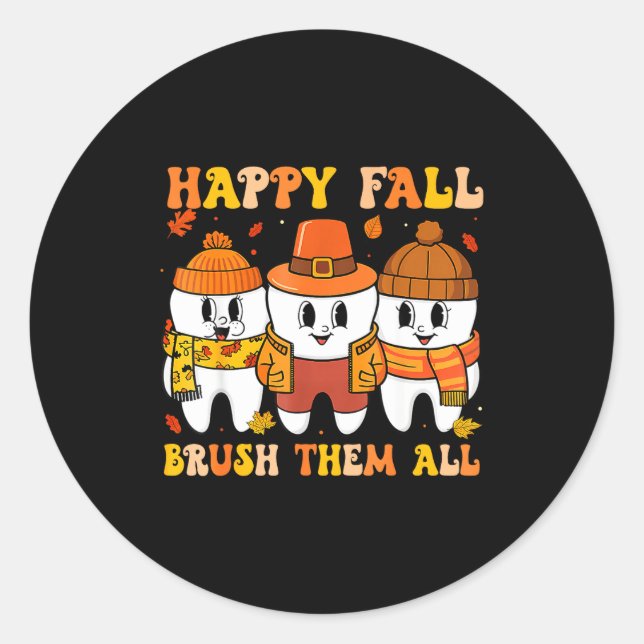 Happy Fall Bruhem All Teeth Thanksgiving Dental De Runder Aufkleber (Vorderseite)