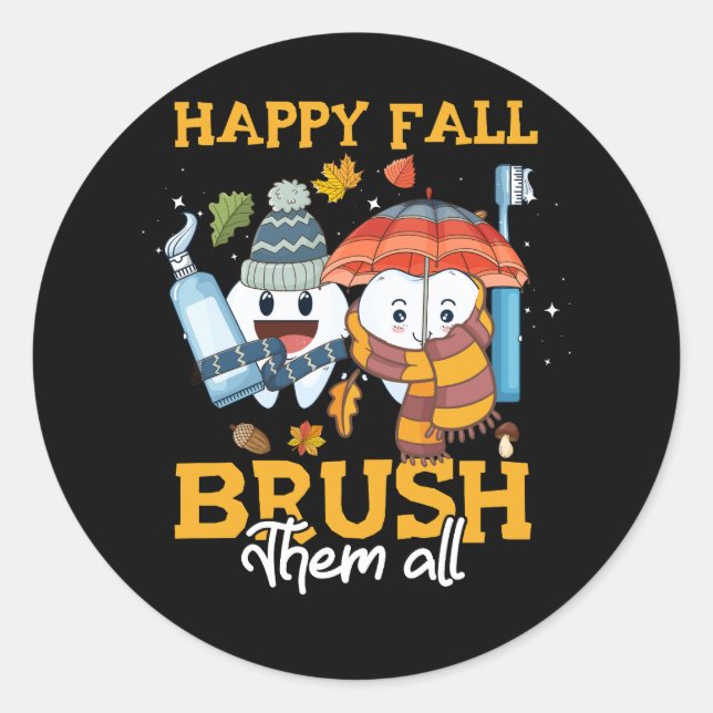 Happy Fall Brush sie alle Herbst reinigen sie alle Runder Aufkleber (Vorderseite)