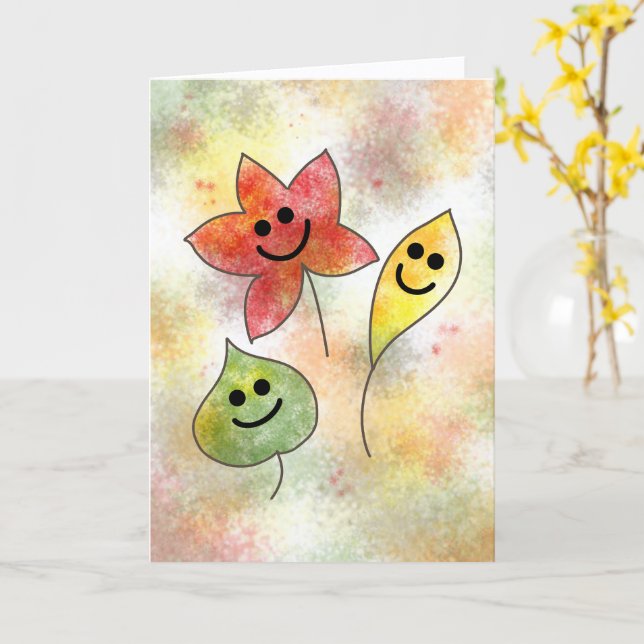 Happy Fall Card with Smiling Autumn Leaves         Karte (Gelbe Blume)