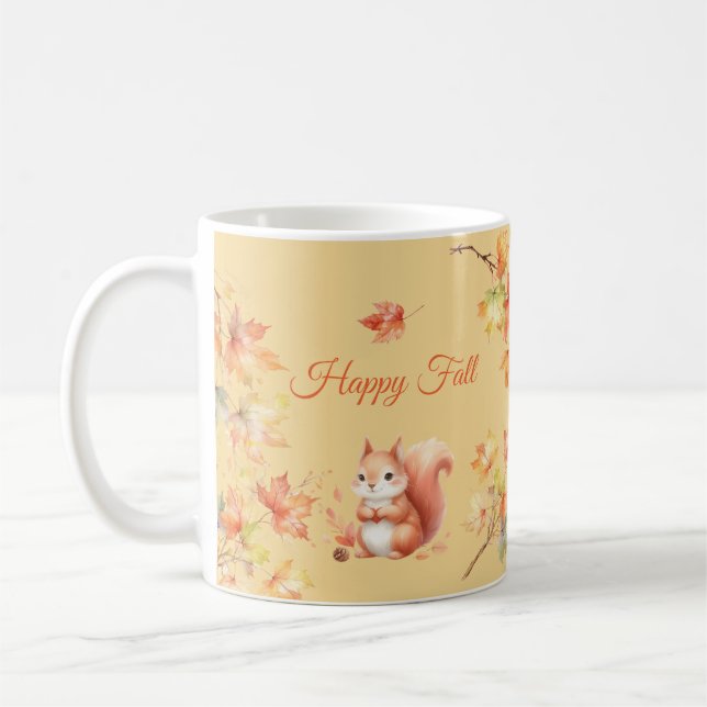 Happy Fall Eichhörnchen in Blätter Kaffeetasse (Links)