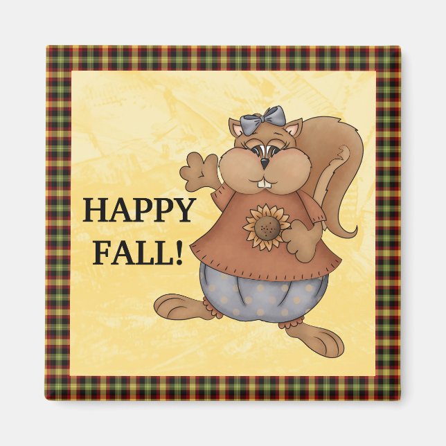 Happy Fall Eichhörnchen-Magnet Magnet (Vorne)