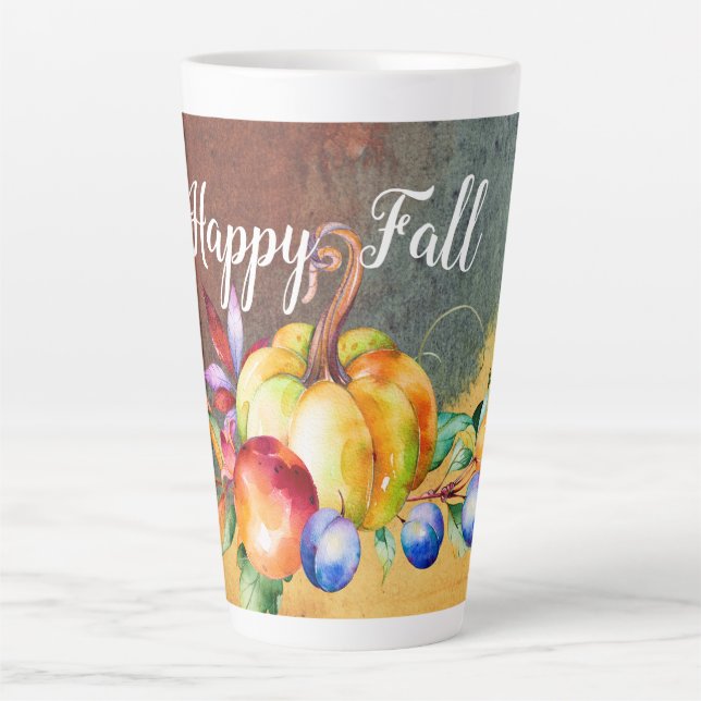 Happy Fall, Erntedank Pumpkin und Obst Milchtasse (Vorderseite)