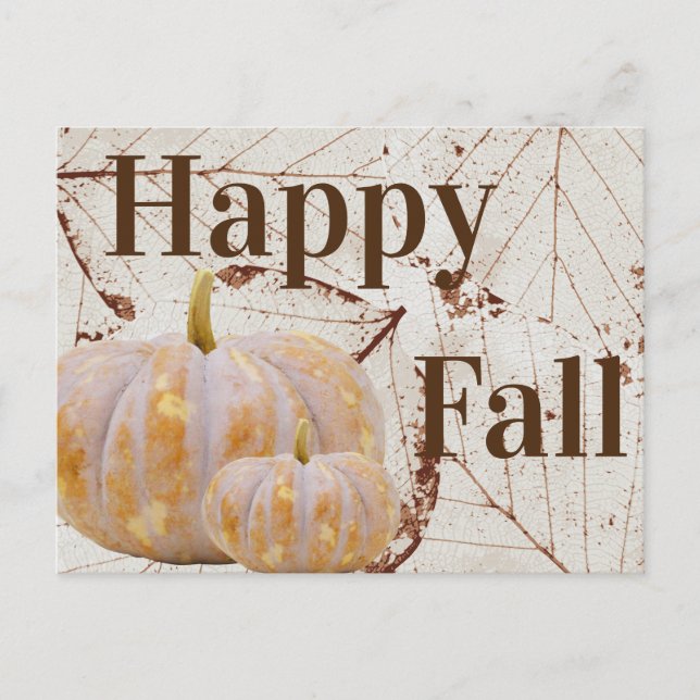 Happy Fall Harvest White Blätter & Pumpkins Postkarte (Vorderseite)