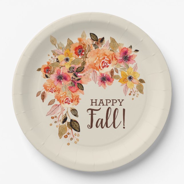 Happy Fall Herbst floraler Swag Pappteller (Vorderseite)