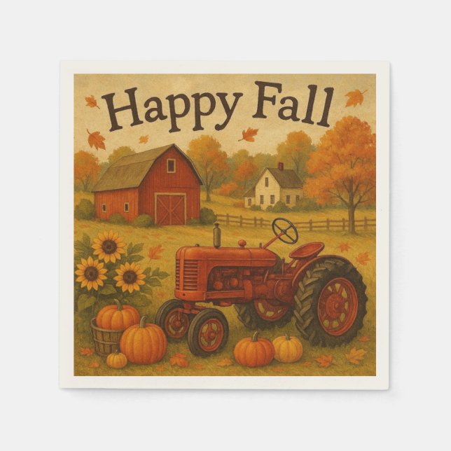 Happy Fall klassische Traktor und Bauernhof Serviette (Vorderseite)