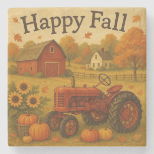 Happy Fall klassische Traktor und Bauernhof Steinuntersetzer