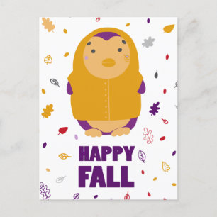 Happy Fall Lila Pinguin Postkarte